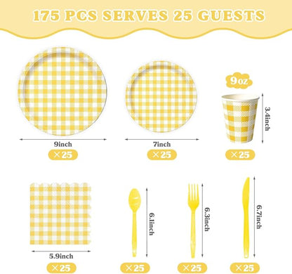 Vyntra Checkered Gingham Paper Plates and Napkins Set - Image 7