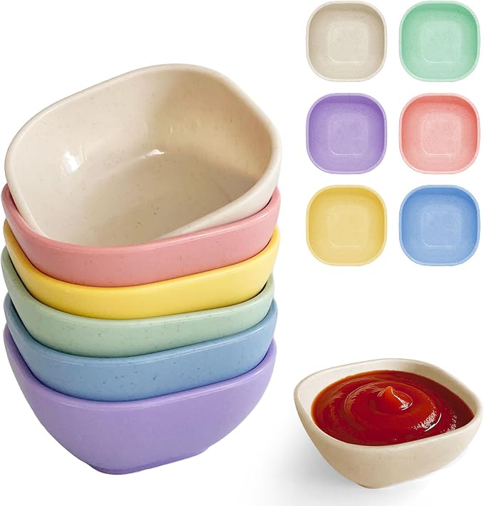 SHECIPIN 6 Pack Small Plastic Bowls 4.5 OZ Unbreakable Wheat Straw Dipping by SHECIPIN