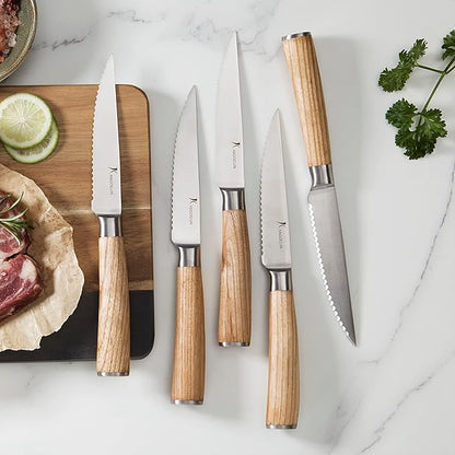 Natura Series 15 PCS Knife Block Set, Ultra Sharp High Carbon Stainless Steel with Wooden Handle