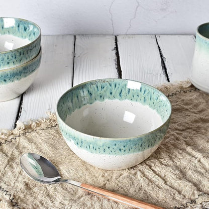 Bosmarlin Stoneware Soup Bowl Set of 4, 26 Oz, Cereal Bowl for Oatmeal, Dishwasher and Microwave Safe, Reactive Glaze (Turquoise Green, 6 in)