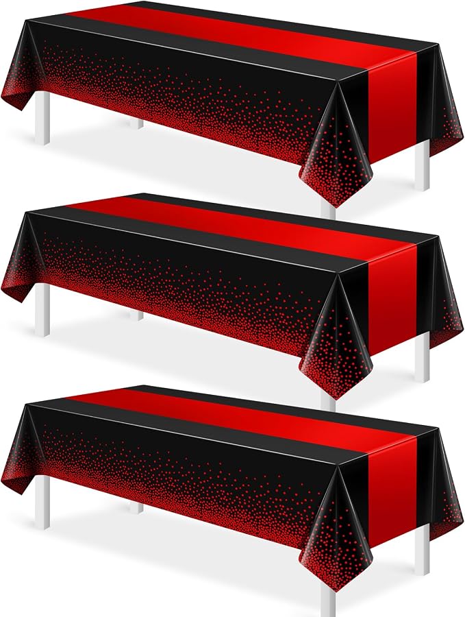 MASHAN 3Pcs Black and Red Tablecloth Party Decorations, Plastic Black Table by MASHAN