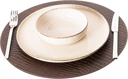 Nikalaz Round Placemats Set (Pack of 4) Recycled Leather Table Mats 15 inches, Kitchen Dining Table Decor by Nikalaz (Crockodile)