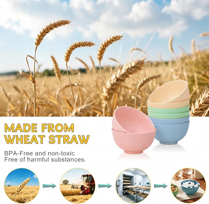 PYRMONT Small Bowls 10 Oz Wheat Straw Bowls Set of 8 Unbreakable Bowls - Image 4