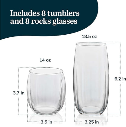 Libbey Samba Rocks and Tumbler Glass Cups Set of 16, All Purpose Everyday - Image 3