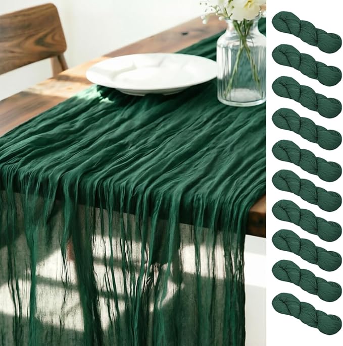 Emerald Green Cheesecloth Table Runner 10Ft 10 Pack Gauze Table Runner | Summer by LINXTAR
