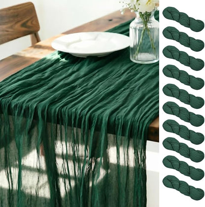 Emerald Green Cheesecloth Table Runner 10Ft 10 Pack Gauze Table Runner | Summer by LINXTAR