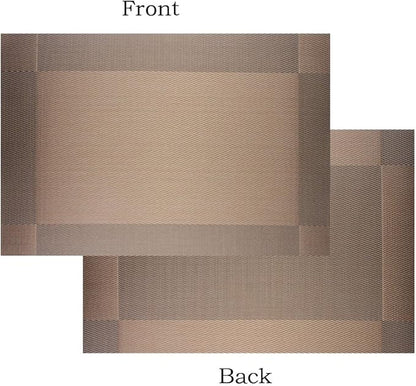 Placemats Washable Easy to Clean PVC Placemat for Kitchen Table Heat-resistand Woven Vinyl Table Mats 12x18 inches Set of 6 （Brown）