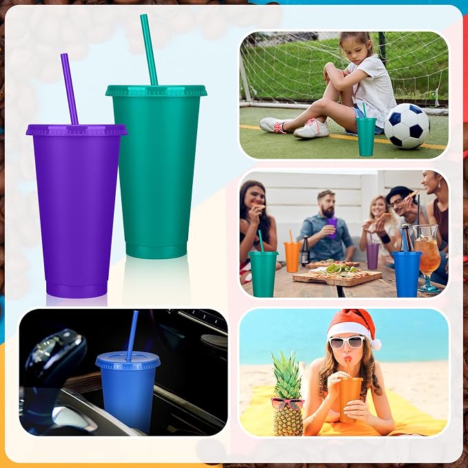 Bokon 15 Sets Tumbler with Straw and Lid Bulk 24 oz Reusable Plastic Cups to Go - Image 5
