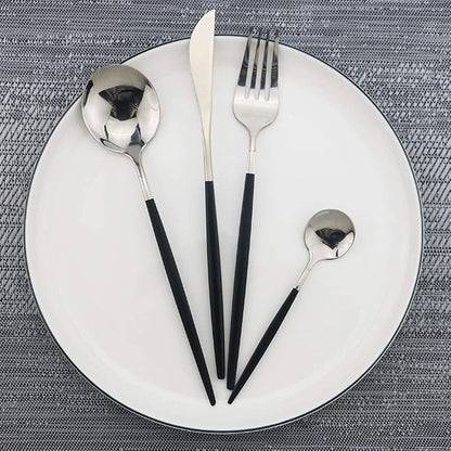 JASHII Black Silver Silverware Set, 20-Piece Stainless Steel Satin Finish - Image 5