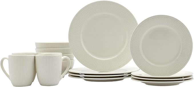 Tabletops Gallery Embossed Bone White Porcelain Round Dinnerware Collection- - Image 6