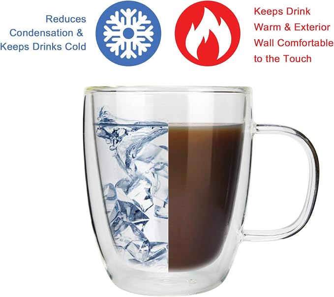 Glass Coffee Mug, Double Wall Insulated Glass Cup 12 Oz Heat-resistant Clear - Image 3