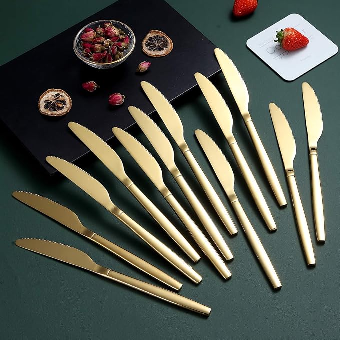 Berglander Gold Dinner Knives Set Of 12, Titanium Shiny Gold Plating Stainless - Image 2