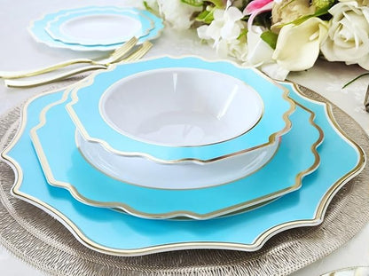 " OCCASIONS " 80 Plates Pack,(40 Guests) Heavyweight Wedding Party Disposable Plastic Plates -40 x 10.5'' Dinner + 40 x 8'' Salad/Dessert Plate (Imperial Aqua/Gold))