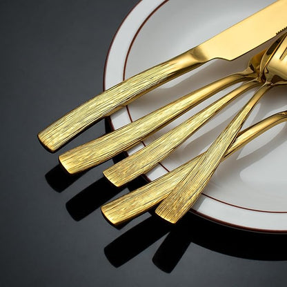 40-Piece Gold Silverware Set for 8, CITESANA Heavy Duty Stainless Steel Flatware Set with Ripple Handles, Mirror Polished Kitchen Cutlery Set