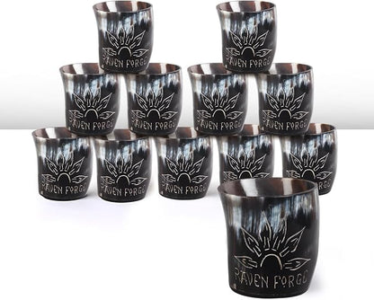 Handicrafts Home Viking Horn Shot Glasses Set of 12, Rustic Viking Drinkware by HandicraftsHome