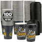 Disposable Coffee Cups with Lids, To Go Paper Hot Cups, Coffee O'Clock Design by SMYGOODS