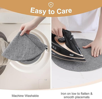 homing 15 Inch Round Cloth Placemats Set of 4, Cotton Linen Blend Washable Table Mats, Farmhouse Dining Place Mats for Indoors & Outdoors, Easy to Clean, Dark Grey