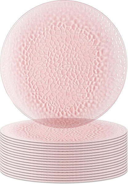 PARTY BARGAINS 13-Inch Charger Plates - 16 Pack, Hammered Pink, Heavy-Duty Disposable Chargers for Elegant Dining - Ideal for Weddings and Formal Events