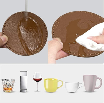 Coasters Set of 6 Soft Leather Drink Coaster Round Coaster - Image 5
