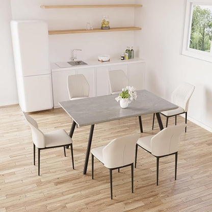 ZckyCine Modern 5-Piece Kitchen Table Set Rectangular Wood Dining Table with 4 Upholstered Leather Chairs (46.5" Table + 4 White Chairs)