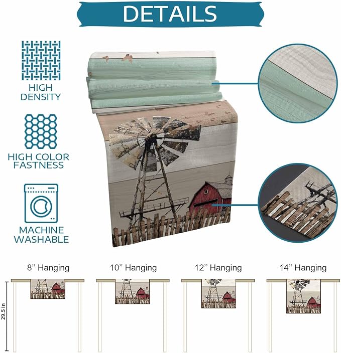 Farmhouse Windmill Table Runners 60 Inches Long, Cotton Linen Fabric Table - Image 7
