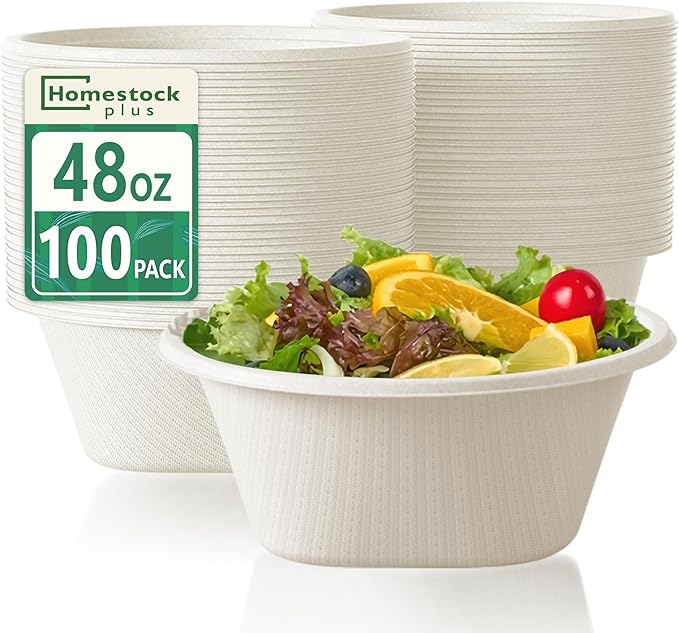 Large Disposable Bowls 48 Oz Heavy Duty Compostable Paper Bowls, Extra Large by Homestockplus