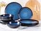 LeRatio Ceramic Dinnerware Sets for 4,Wavy Reactive Glaze Stoneware Plates and Bowls Sets,Highly Scratch Resistant | Dishwasher & Microwave,Oven Safe Dishes Set(12PCS)
