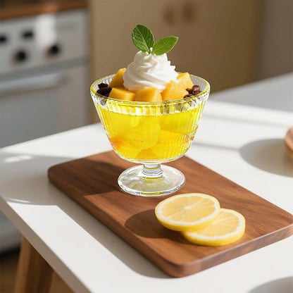6 Pack Glass Dessert Bowls Set, 10.8 Oz Vintage Ice Cream Cups with Pedestal, Fluted Sundae Dishes Pudding Footed Bowl for Ice Cream, Dessert, Parfait, Candy, Fruit