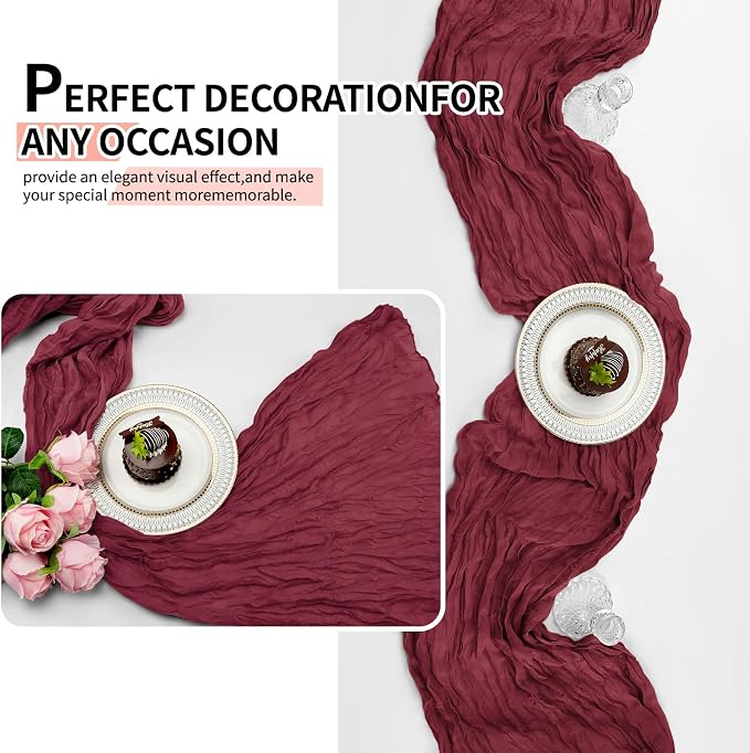 4 Pcs Burgundy Christmas Cheesecloth Table Runner 10Ft, Gauze Table Runners - Image 7