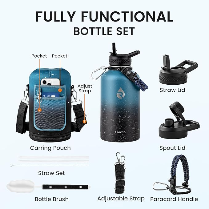 RAYMYLO Insulated Water Bottle 64 oz, Triple Wall Vacuum Stainless Steel | - Image 8