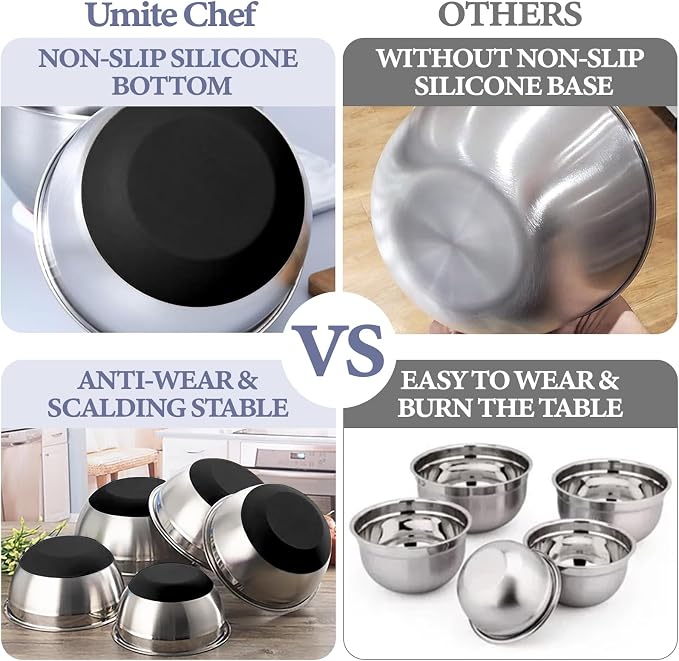 Umite Chef Mixing Bowls with Airtight Lids Set, 3 Grater Attachments & Non-Slip - Image 4