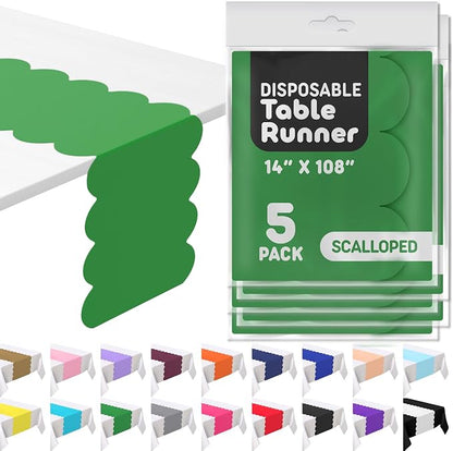 Green Scallop Table Runner, Disposable Plastic, 5 Pack by Swanoo