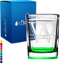 Personalized Square Shot Glasses Green Bottom 2oz Engraved Initial and Name Custom Gifts, Weddings, Birthdays, Party, Event, Decorations