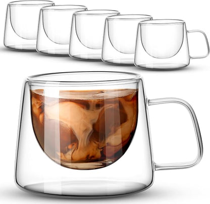 Rtteri 6.7 oz Double Wall Glass Coffee Mugs Set of 6 Espresso Mugs by Rtteri