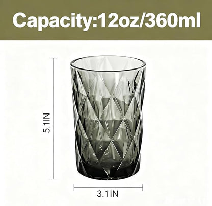 Bandesun Drinking Glass set of 6 Diamond Pattern Kitchen Glassware Tumbler（12 - Image 2