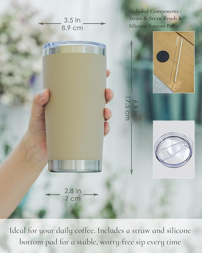 20oz Travel Coffee Tumbler 8 Pack, Lids and Straws, Stainless Steel | Double - Image 3
