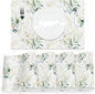 Leaves Printed Placemats Set of 4 Watercolor Sage Green Gold Branch Place Mats Washable Rectangular Spring Table Mats for Party Home Kitchen Restaurant Dining Table Decor 12x18 Inch
