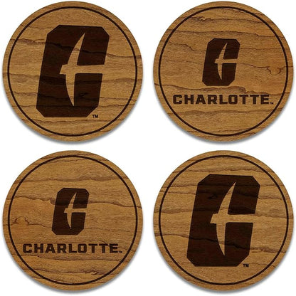 LazerEdge UNC Charlotte 49ers Wooden Coaster Set - Cherry Wood - Officially Licensed Product - 4-Pack