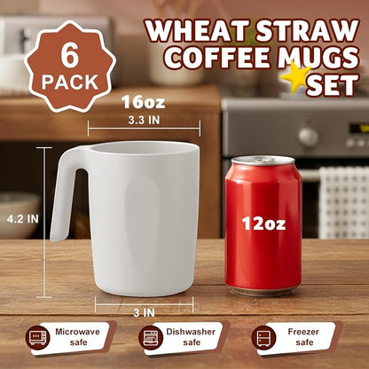 Wheat Straw Coffee Mugs Set of 6, Unbreakable 16 OZ Reusable Coffee Cups - Image 2