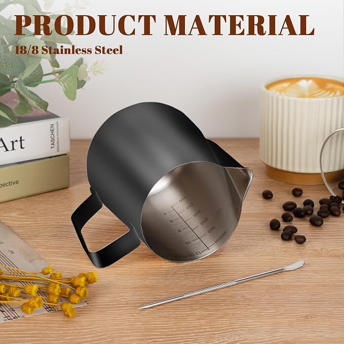 Amrules Milk Frothing Pitcher, 12oz Milk Frother Cup - Image 5