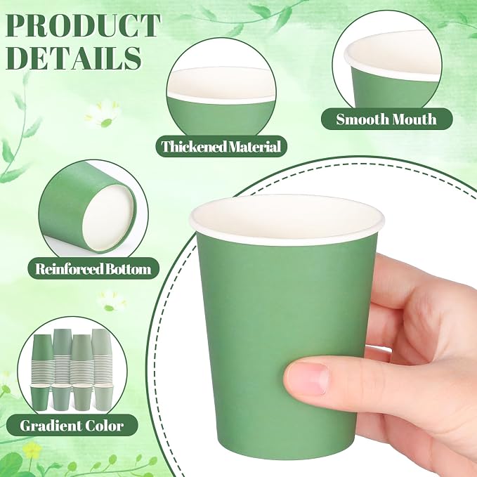 NatNarr 100 Pack Gradient Sage Green Paper Cups, 9oz Baby Shower Paper Cup | - Image 3
