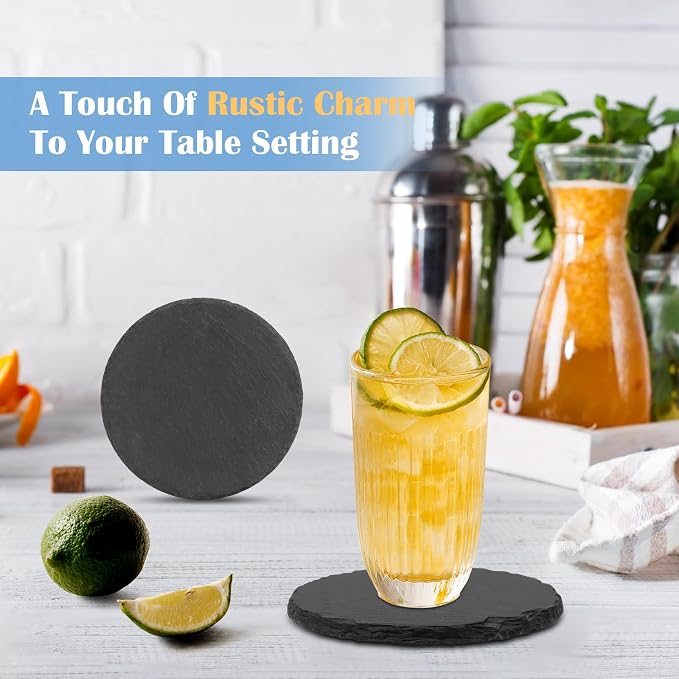 Black Nature Stone Round Coasters Set of 2, Cup Coasters Absorbent Anti-Scratch - Image 7