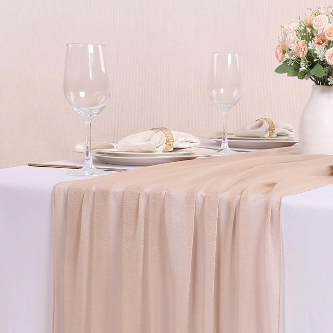 10FT Champagne Chiffon Table Runner 30x120 Inches Romantic Boho Rustic Sheer - Image 2