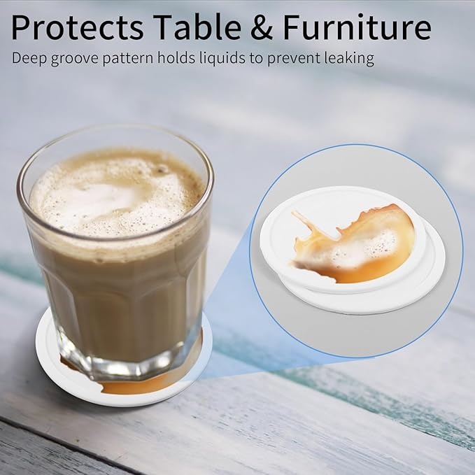 5-Pack White Silicone Coasters, Non-Slip Drink Coasters - Image 6