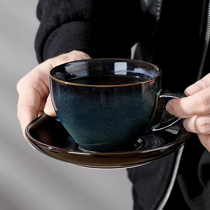 Stackable Cappuccino Cup Set of 4 Activated Glazed Ceramic Coffee Cup | - Image 6