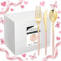 I00000 144Pcs Pink Plastic Silverware, Gold Disposable Flatware with Pink Handle, Gold Plastic Cutlery Set Includes: 48 Forks, 48 Knives and 48 Spoons Perfect for Party & Wedding