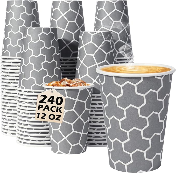 240 Pack 12 oz Paper Cups, Insulated Disposable Hot Cups | Hot and Cold Drinks by Huifany