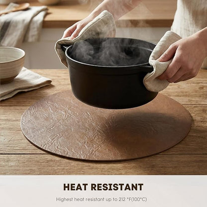 Artoid Mode Brown Faux Leather Placemats Set of 4, 15 Inch Waterproof Wipeable Heat Resistant Vinyl Place Mats, Reversible Table Mats for Kitchen Dining Decor