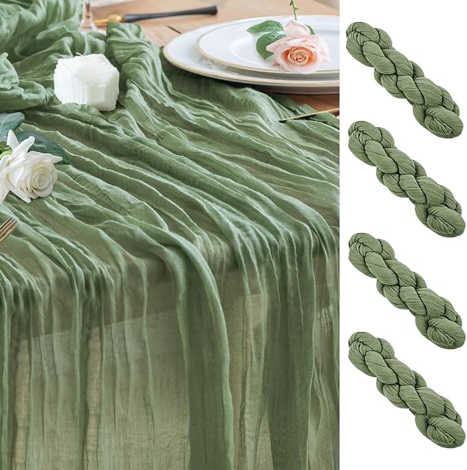 Cheesecloth Table Runner Sage Green 10FT Boho Gauze, 4 Pack | 120 Inch Cheese by Wokceer