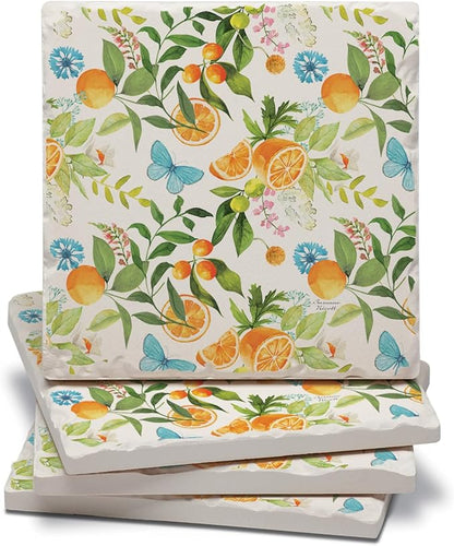 Thirstystone Sweet Clementine 4 Pack Tumbled Tile Stone Coasters | 4" Square by CounterArt